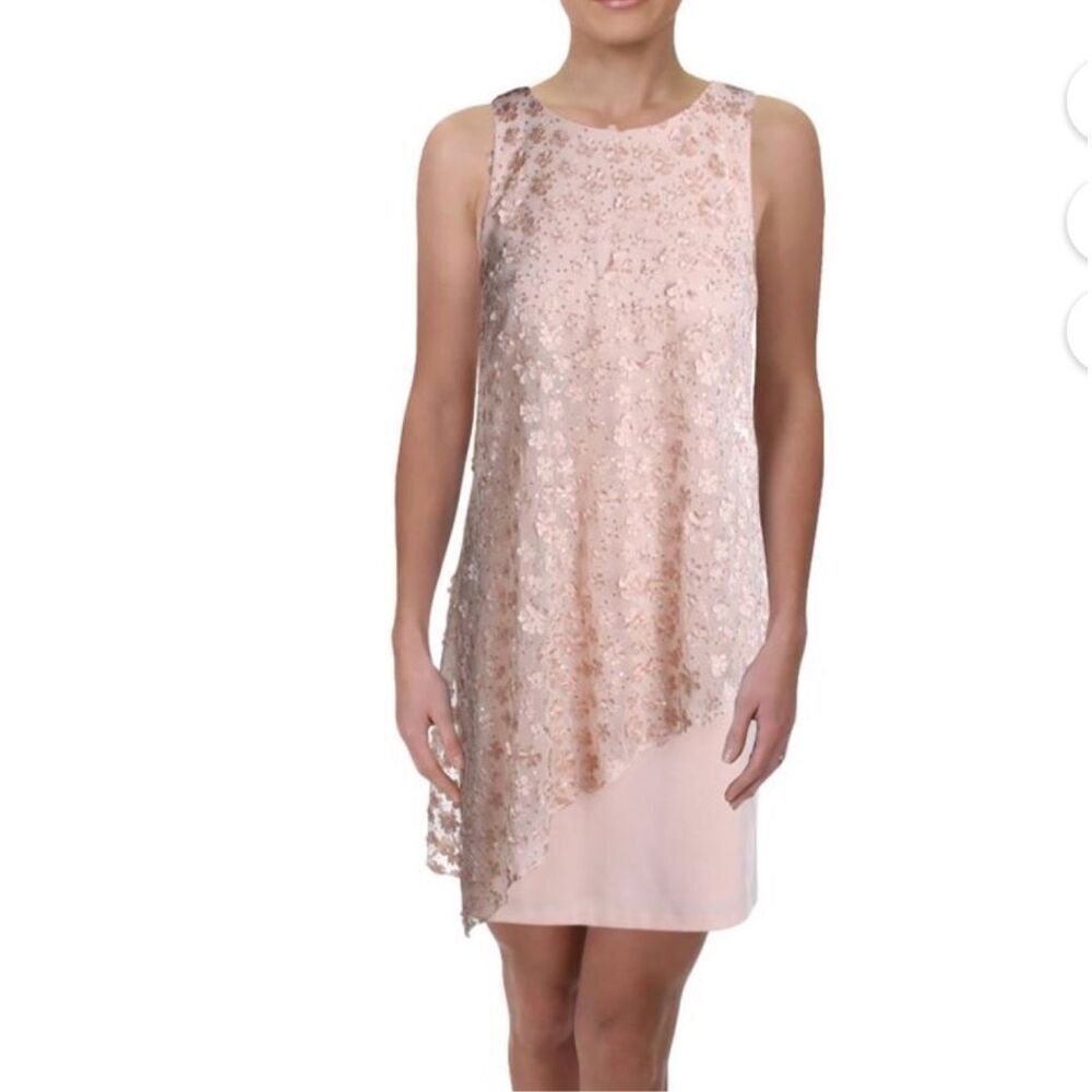 NWT Tahari ASL Women's Peach Floral Lace Overlay Dress.  Size 16